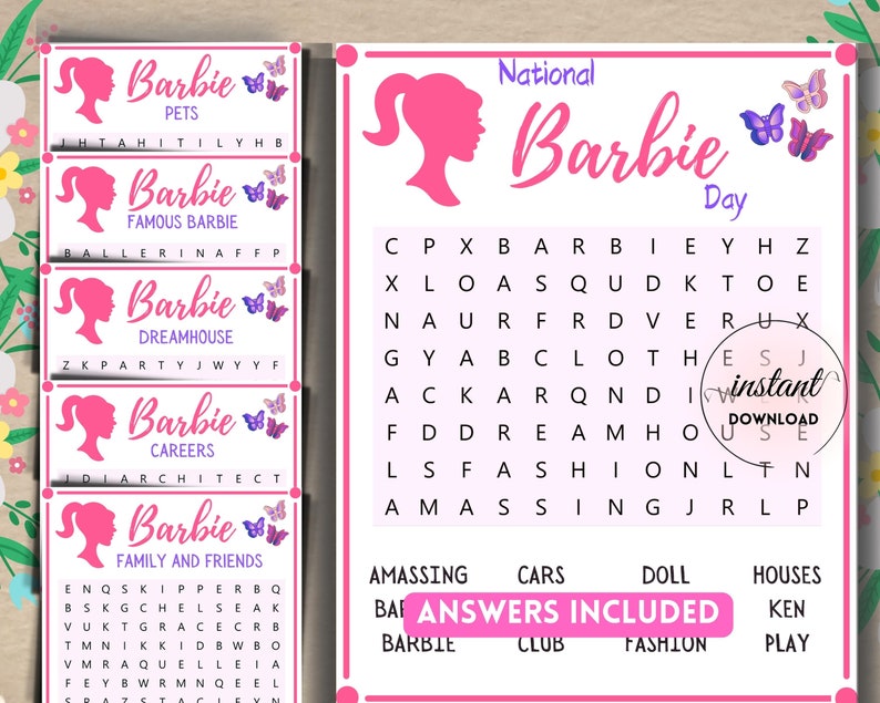 Barbie Day Word Search Bundle Word Search Bundle Barbie | Etsy