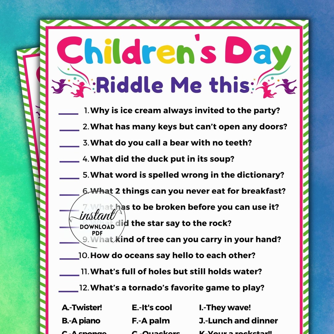 Children's Day Riddle Game, Printable Quiz (PDF) - Etsy