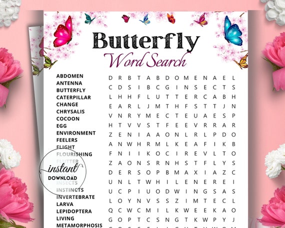 butterfly word search game word search printable woodlands etsy australia