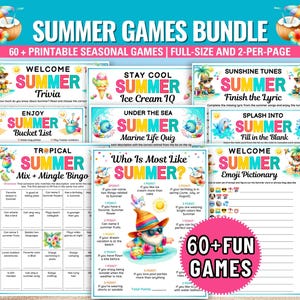 Summer Games Bundle, Summer Party Games, Summer Family Games, Office Summer Games, Printable Summer Games, Summer Activities, Seasonal Games