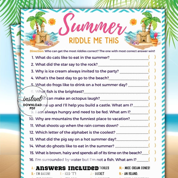 Riddle Game Summer Activities Riddle Printables for Kids & Etsy