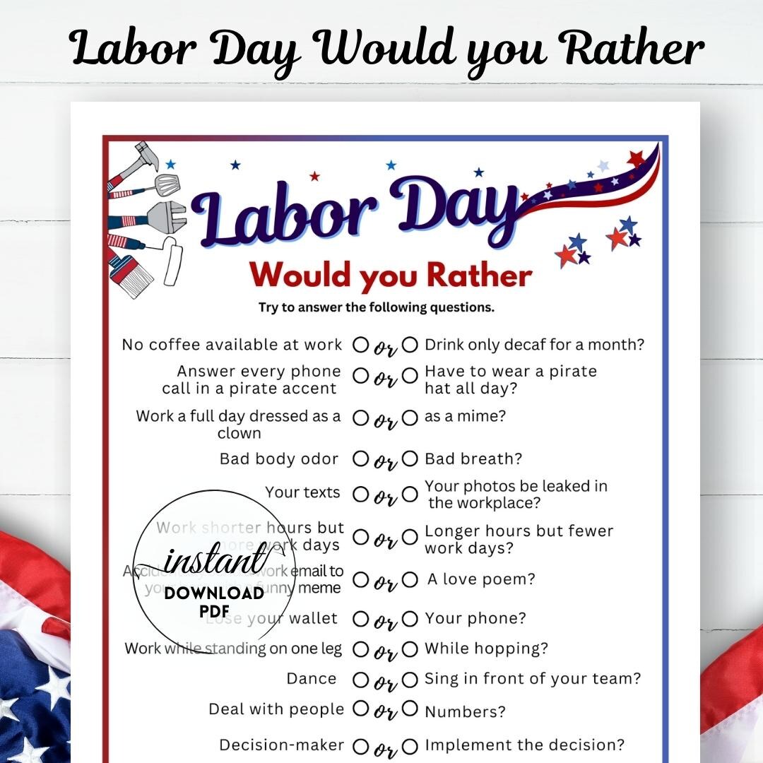 Labor Day Would You Rather Game, Printable Party Activity (PDF) - Etsy