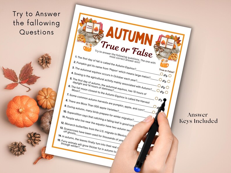 Autumn Trivia,true or False Game,printable Game for Kids &amp; Adults Game,quiz Game,harvest Trivia ...