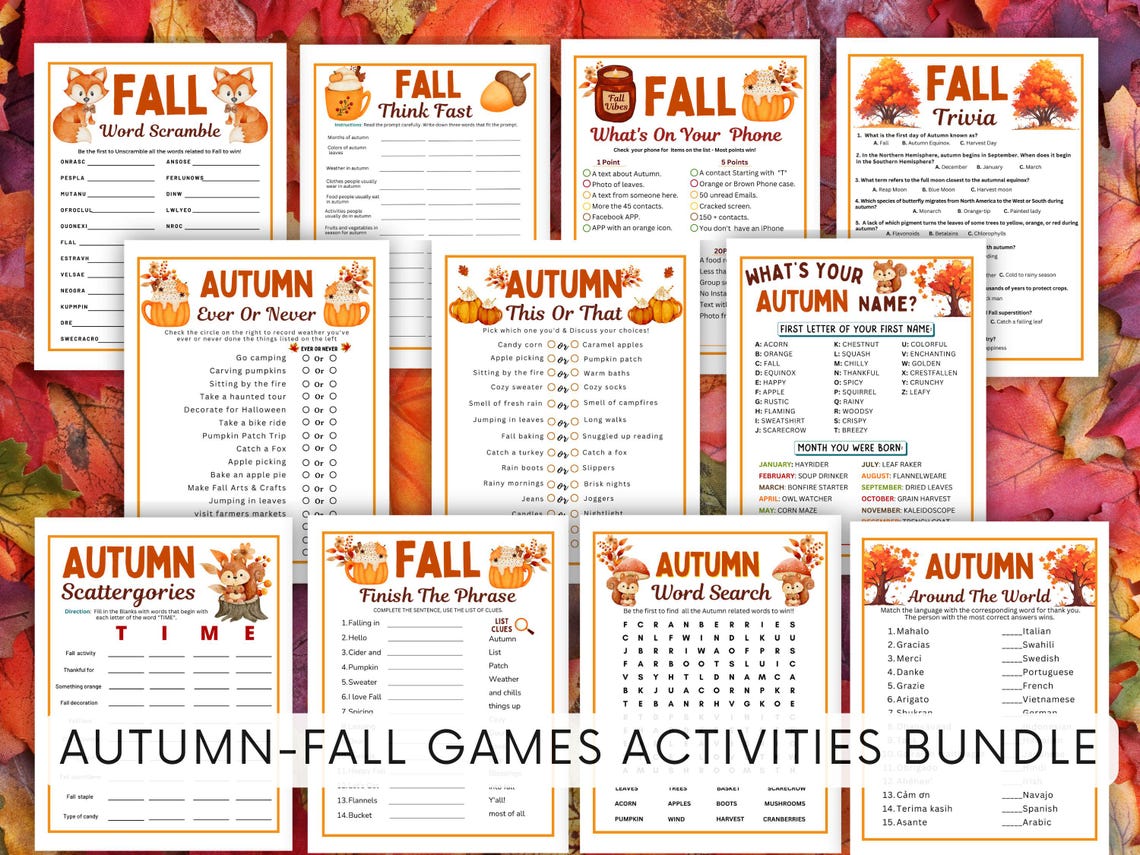 Fall Games Bundle: 40 Autumn Activities for Kids & Adults (PDF) - Etsy