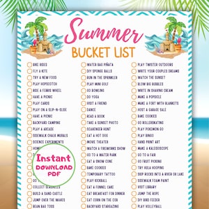 Summer bucket list printable, Fun summer activities, bucket list ideas for kids & adults, Family summer Bucketlist, summer list, Bucket list