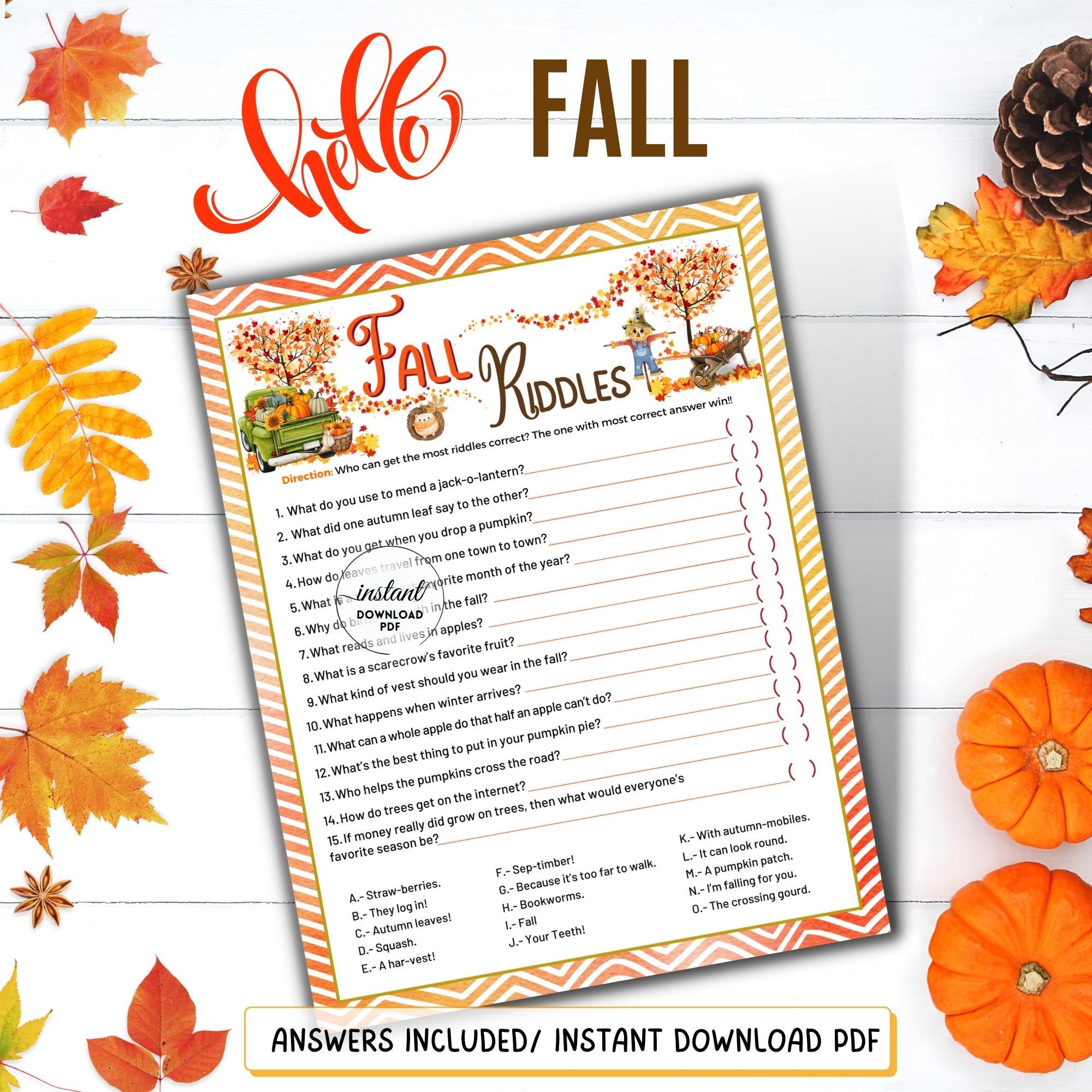 Fall RIDDLES Game, Autumn Printable Game, Fall Fun Activity for Kids