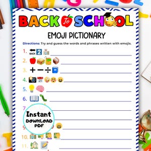 Back To School Emoji game, Printable Back to School Game, Emoji Pictionary, School Activities, School Games for Kids, Teacher Resources, 1d