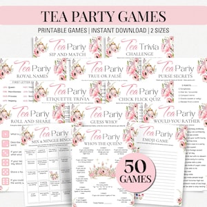 Paquete de juegos para fiestas de té: 50 actividades divertidas para imprimir (descarga digital)