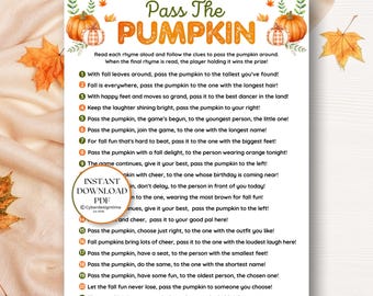 Fall Pass the Pumpkin Game: Fun Printable Party Activity, Interactive Icebreaker Game, Rhyming Passing Prompts for Group Events