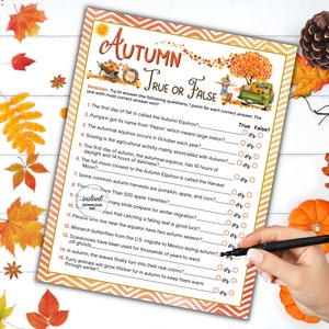 Autumn Trivia, True or False Questionnaire Game, Autumn Printable Game for Kid &amp; Adults Game ...