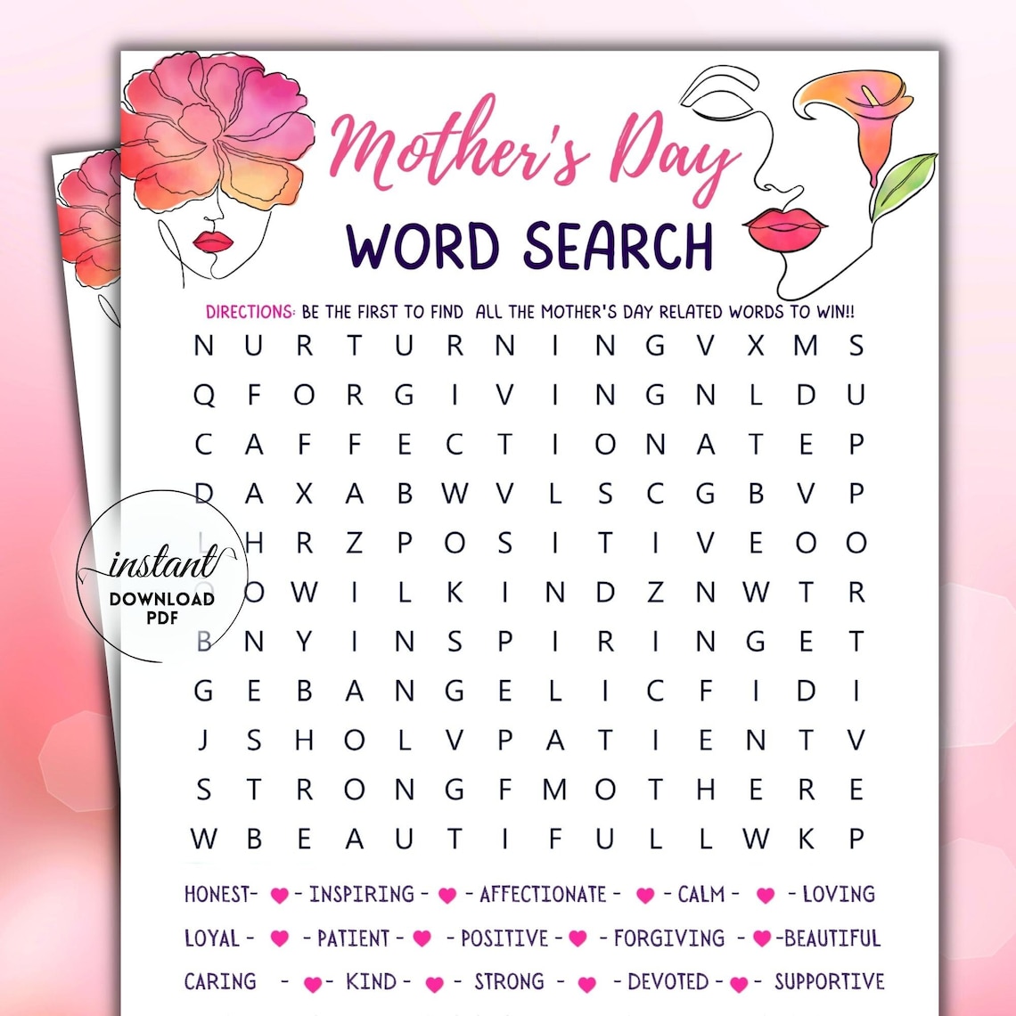 Mother's Day Word Search Game, Printable Word Search, Mother's Day Game ...