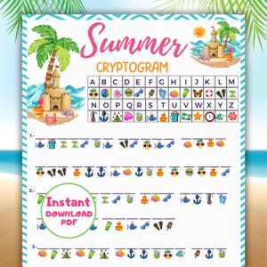 Summer cryptogram, Summer game, Cryptogram puzzles, Summer fun games for kids & Adults, Summer party game, word puzzle, family games, Summer