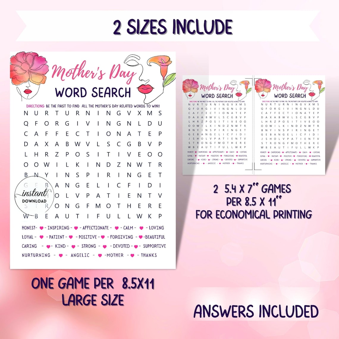 Mother's Day Word Search Game, Printable Word Search, Mother's Day Game ...