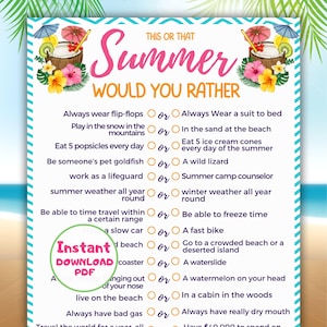 Summer This or that, Would you rather game, Printable Summertime Games, Party games, Summer Activities for Adults &  Kids, Fun Summer Games