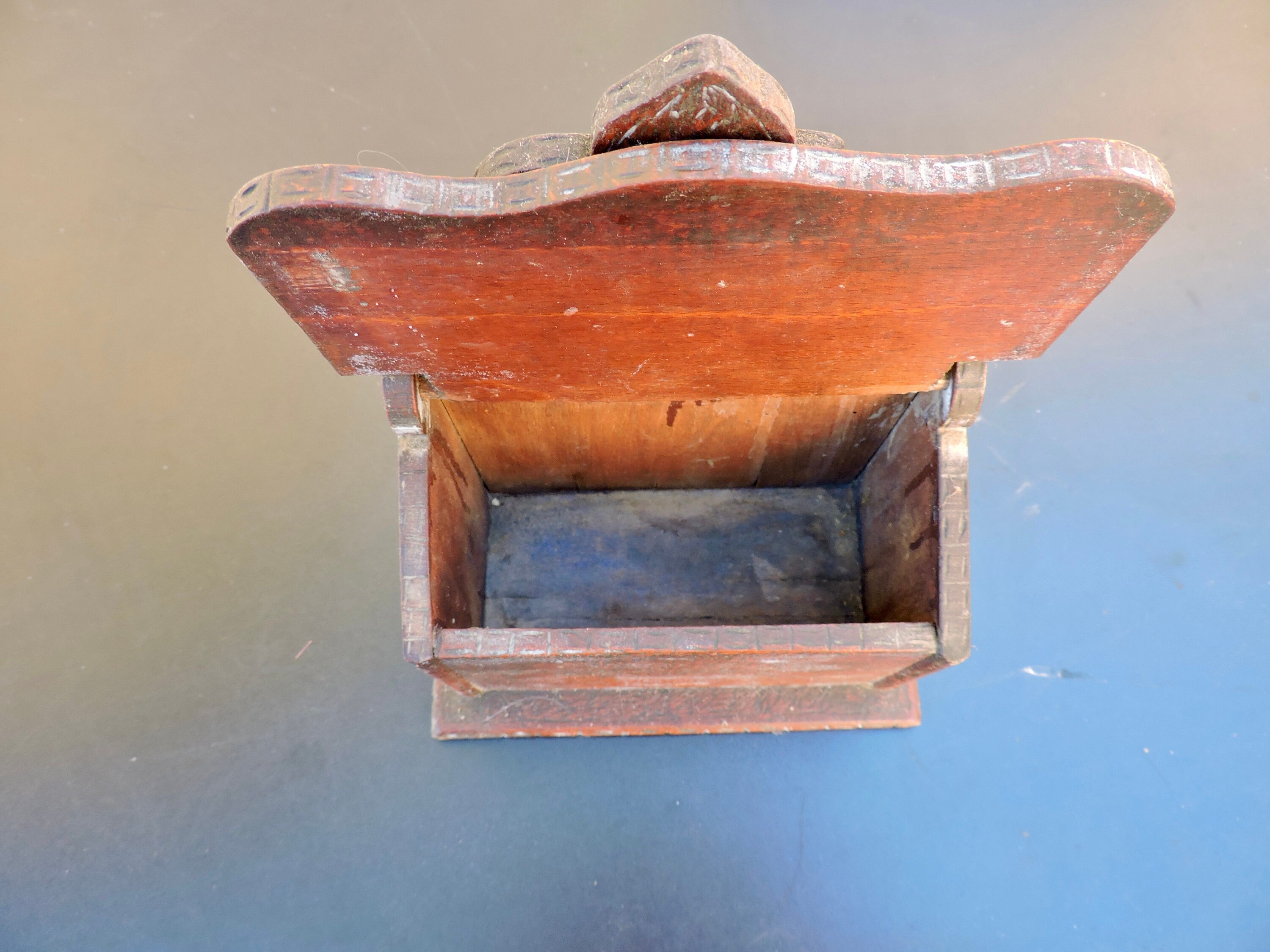 Kitchen Storage Box, Antique Wood Folk Art Box, Fifth Wedding
