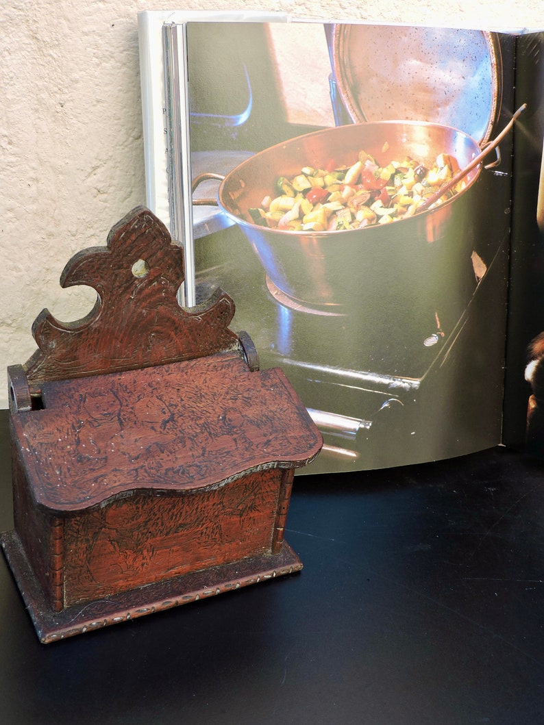 Kitchen Storage Box, Antique Wood Folk Art Box, Fifth Wedding Anniversary Gift, Cabin Decor
