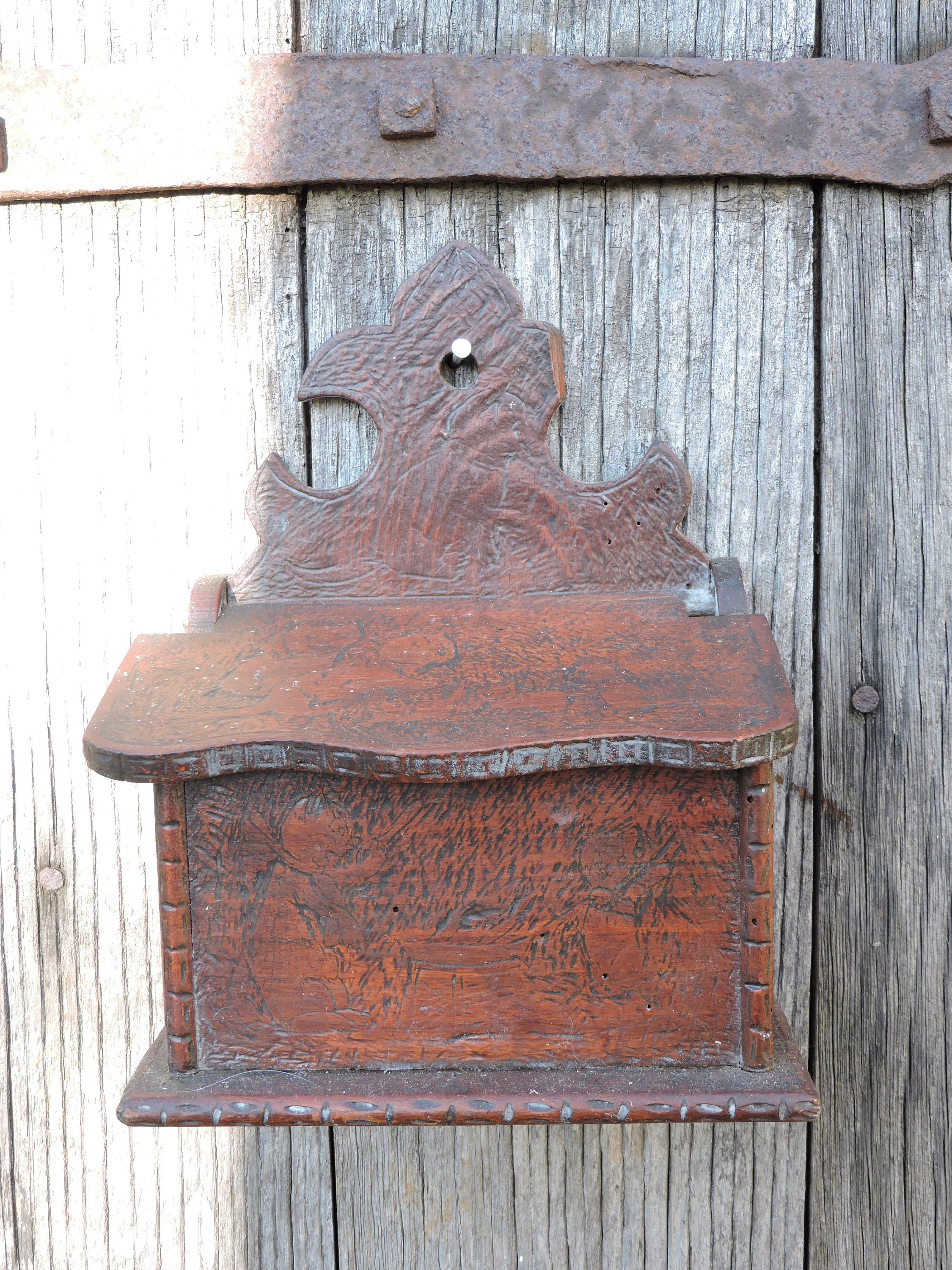 Kitchen Storage Box, Antique Wood Folk Art Box, Fifth Wedding