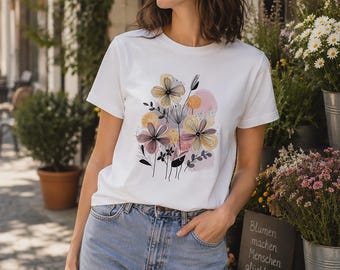 Women's T-Shirt Floral Abstract – Flower Print – Wildflower – Organic Cotton – Gift for Her