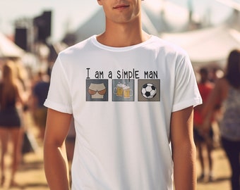 Lustiges Herren T-Shirt "I am a simple Man" - Statement Party und Festival Shirt - Bier, Mallorca, Ballermann Fußball Shirt