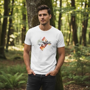 Men&#39;s T-Shirt white Geometric Mountain Tree - Organic Shirt - Organic Cotton - Unisex T-Shirt