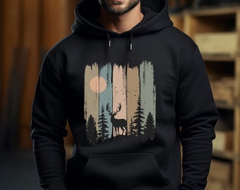 Men's hoodie deer in the forest - unisex organic hoodie with print - outdoor hooded sweater