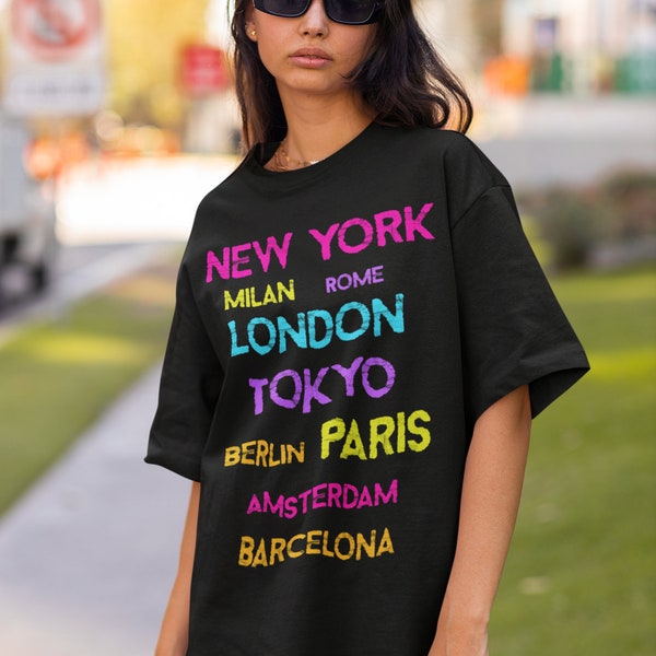 Stylisches Damen Oversized T-Shirt City Neon Design - New York Shirt - Designer Fashion Shirt - Paris  - Fuser Relaxed Shirt ST/ST