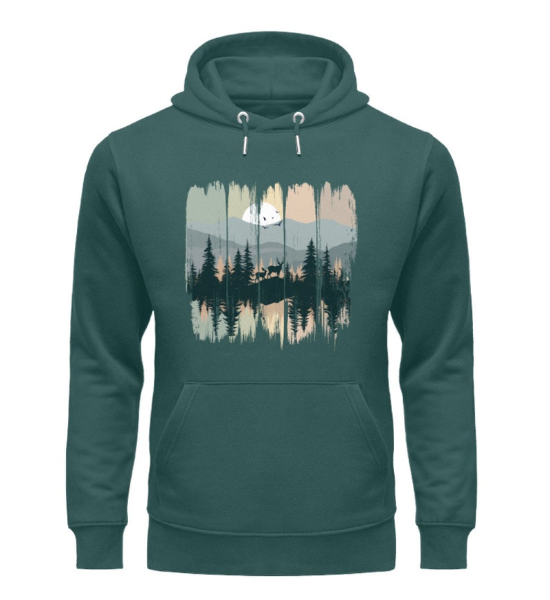 Herren Hoodie Sweatshirt Outdoor Print Reindeer in the forest Adventure Kapuzen Pullover Unisex Organic Hoodie Bild 4