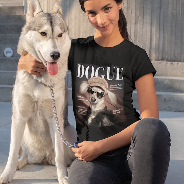 Stylisches Damen T-Shirt DOGUE  - Fashion Shirt mit Hundemotiv - lustiges Shirt mit Rundhals aus nachhaltiger Bio-Baumwolle