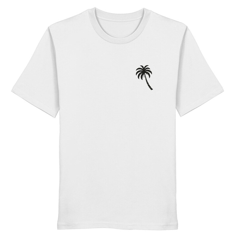 Unisex T-shirt with sea & palm tree back print, organic cotton, graphic surf tee, cream white, vintage surf shirt, gift for beach lovers White