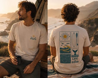 Organic Men's Retro Surf T-Shirt – Life Is Good – 100% Cotton – Summer Fashion