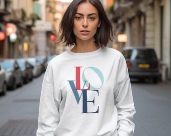 Oversized damessweatshirt met spreuk LOVE - Oversize trui wit Love Design - Ledger Dry ST/ST