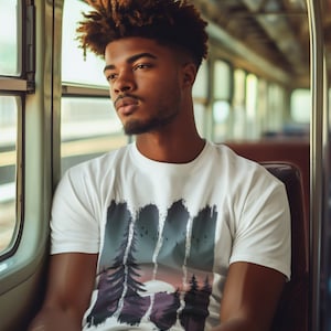 Men&#39;s T-Shirt Sunset Forest - Mountains - Outdoor Nature - 100% Organic Cotton* (color dependent) - Man T-Shirt Nature - BT
