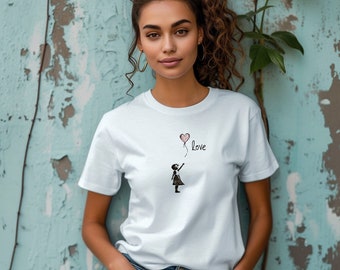 Damen T-Shirt Mädchen mit Luftballon - Banksy inspired - Love T-Shirt - Liebe - Woman tee with balloon