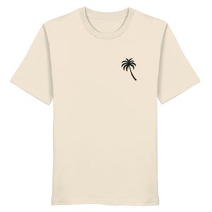Unisex T-shirt with sea & palm tree back print, organic cotton, graphic surf tee, cream white, vintage surf shirt, gift for beach lovers image 8