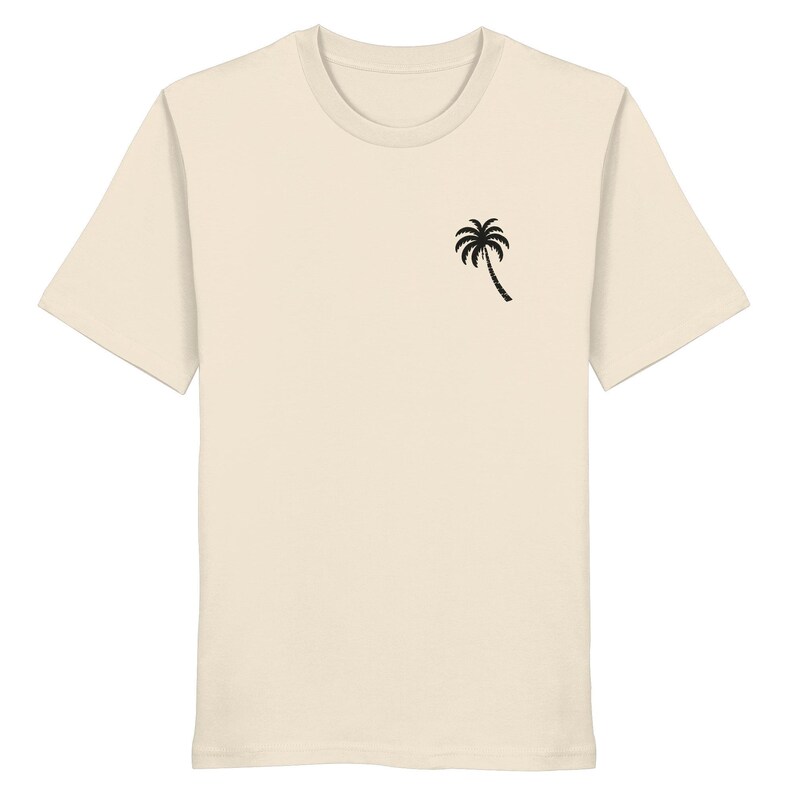 Unisex T-shirt with sea & palm tree back print, organic cotton, graphic surf tee, cream white, vintage surf shirt, gift for beach lovers image 8
