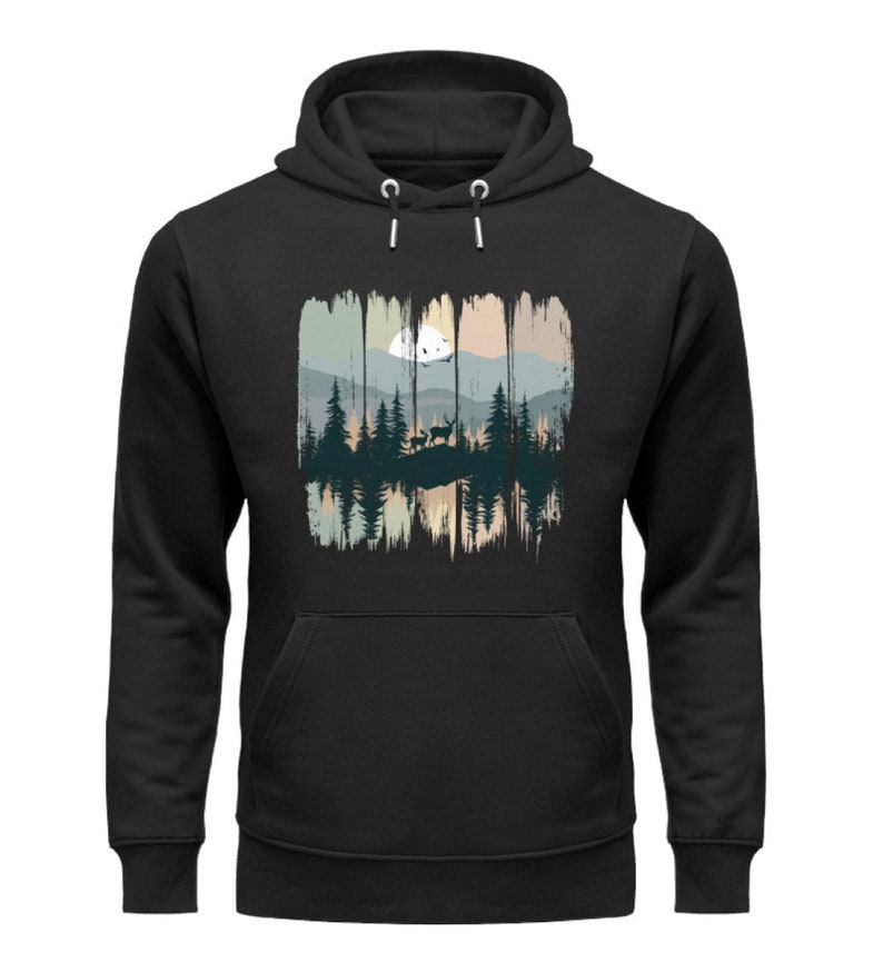 Herren Hoodie Sweatshirt Outdoor Print Reindeer in the forest Adventure Kapuzen Pullover Unisex Organic Hoodie Bild 7