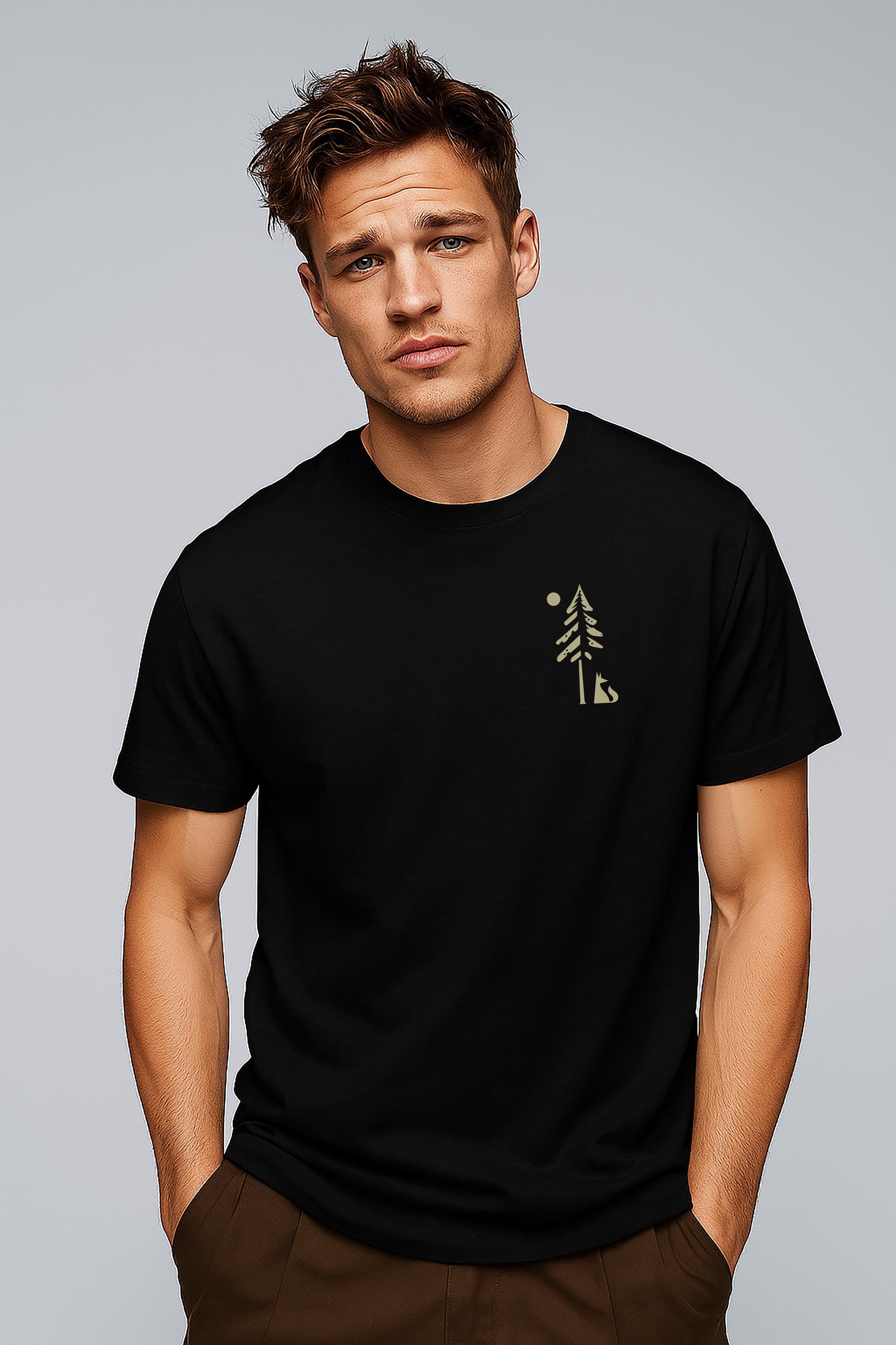 BLKFOX T-Shirt-01／BLACK × LUMINOUS (蓄光 Men's T-shirt Fox in the Forest - Organic 100% Cotton - Medium Fit