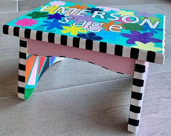 Children's Wood Hand Painted Step Stool, Custom, Personalized Gift