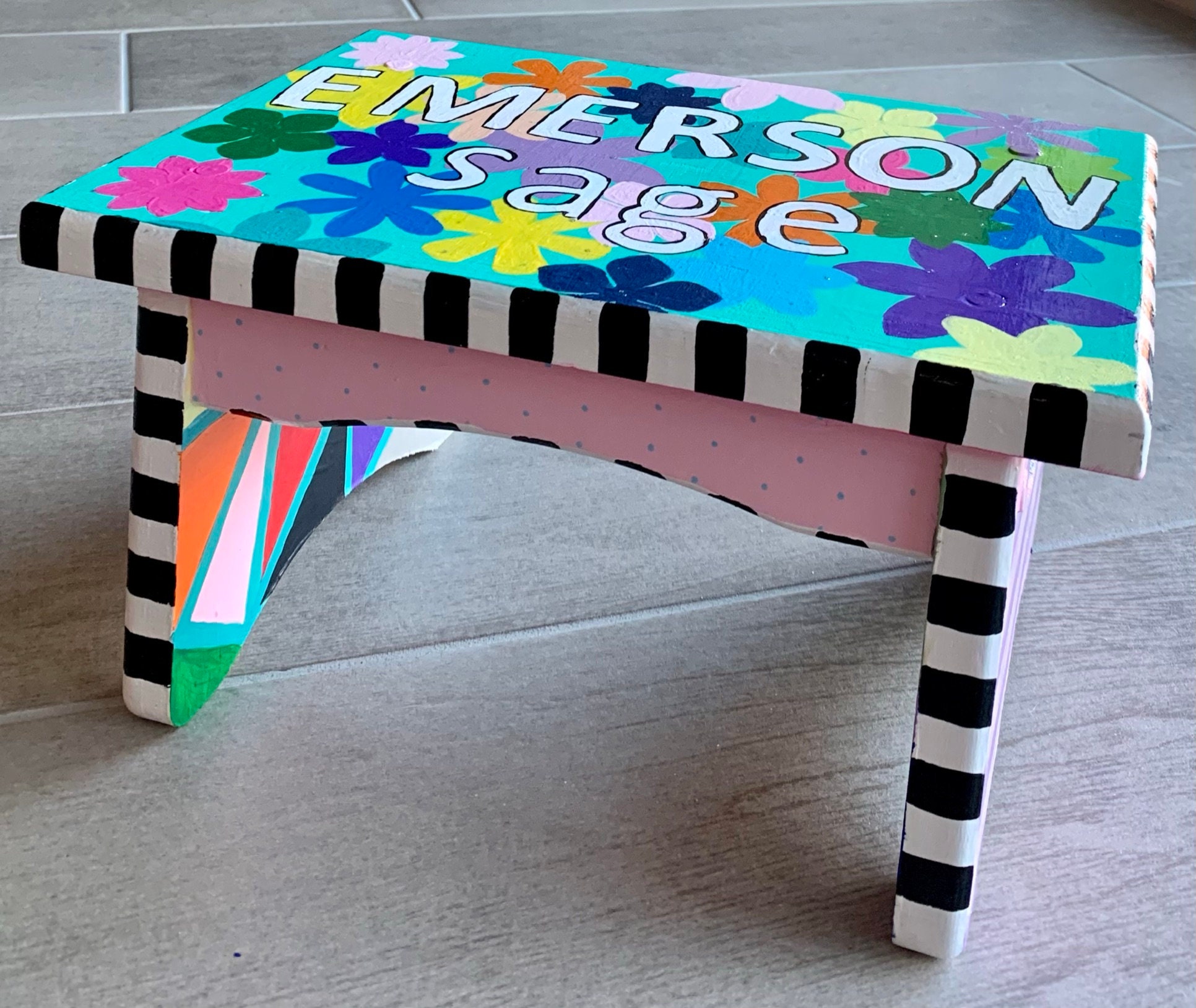 Children s Wood Hand Painted Step Stool Custom Personalized Gift