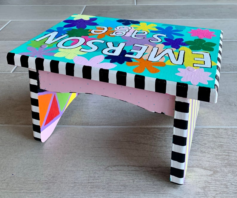 Children's Wood Hand Painted Step Stool Custom Etsy