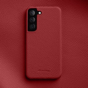 Luxury Hand Made Premium Genuine Leather Snap Phone Case For Samsung Galaxy S22 Plus Red