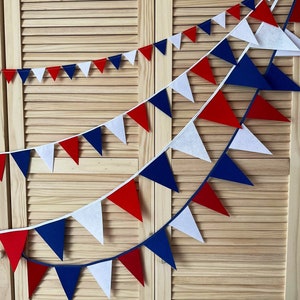 Red, White, Blue Bunting, Felt Flags, Garden Party Decor, Outdoor Wedding Bunting, Reusable Pennants, Bastille Day Decor