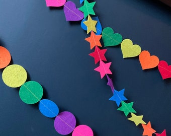 Star Party Garland, Handmade and Reusable,  Colourful Felt Garland, Star Bunting, Reusable Birthday Decoration, Rainbow Party Decor