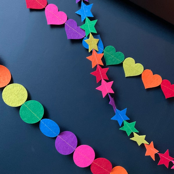 Star Party Garland, Handmade and Reusable,  Colourful Felt Garland, Star Bunting, Reusable Birthday Decoration, Rainbow Party Decor