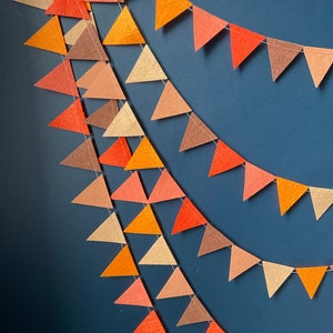 Fall Garland, Handmade Thanksgiving Reusable Mini-Bunting Decoration, Fall Hosting Decor in Umber, Burnt Orange and Pumpkin Spice Colors
