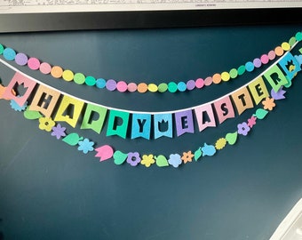 Happy Easter Banner, Spring Garland, Pastel Bunting - Easter Garland, Happy Easter Decoration for Easter Celebration or Get Together