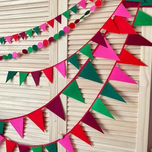 Christmas Garland and Festive Bunting Decoration, Handmade Felt Reusable Christmas Decor, Add Festive Brights and a Nostalgic Glow this Xmas