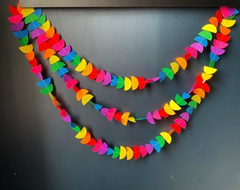 Guirnalda arco iris colorida, decoración de guirnalda de fieltro, decoración de cumpleaños reutilizable, decoración de fiesta temática arco iris