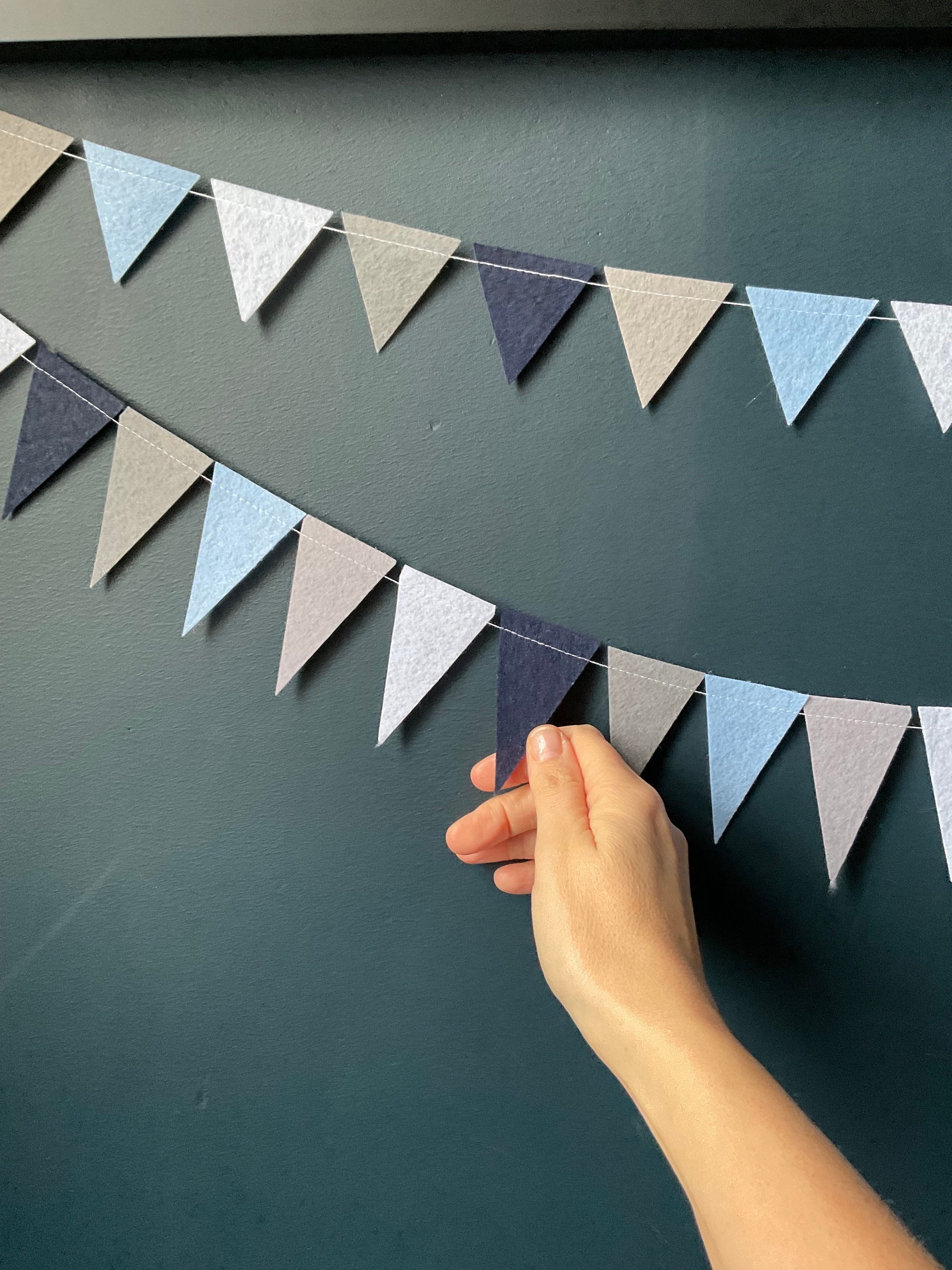 Mountain Garland Banner - Handmade Felt Bunting, Dark Grey & Turquoise, Woodland Nursery Decor, Baby Shower Gift - View #6