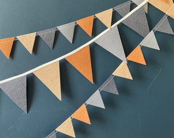 Boho Felt Bunting, Neutral Nursery Bunting, Greys, Caramel and Amber Felt Garlands, Neutral Party Decor, Handmade and Reusable